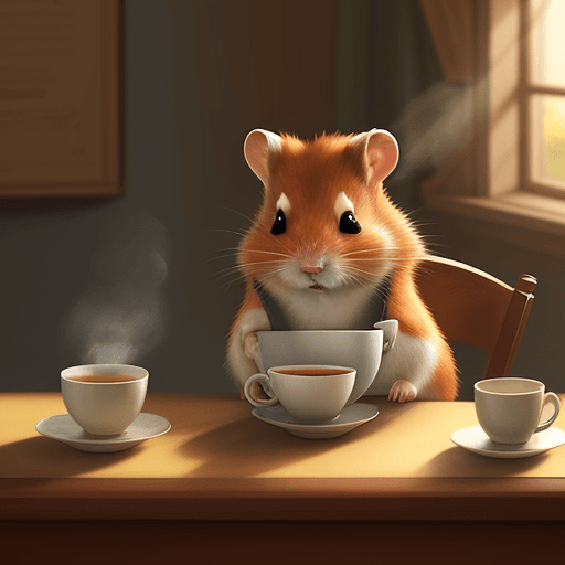 AI generated: ginger hamster sitting at a desk, drinking from a steaming cup of tea.
Warm lighting, calm mood. war...
