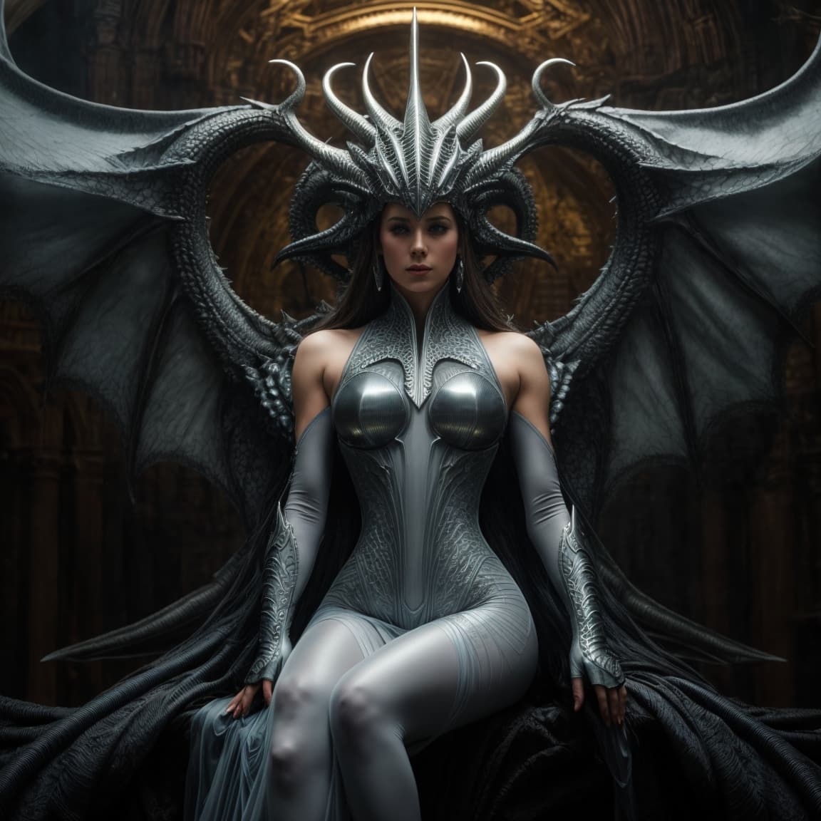 AI generated: Designed by HR giger, Ben Erdt oil painting,photo shoot , divine proportion, incredible angle view o...