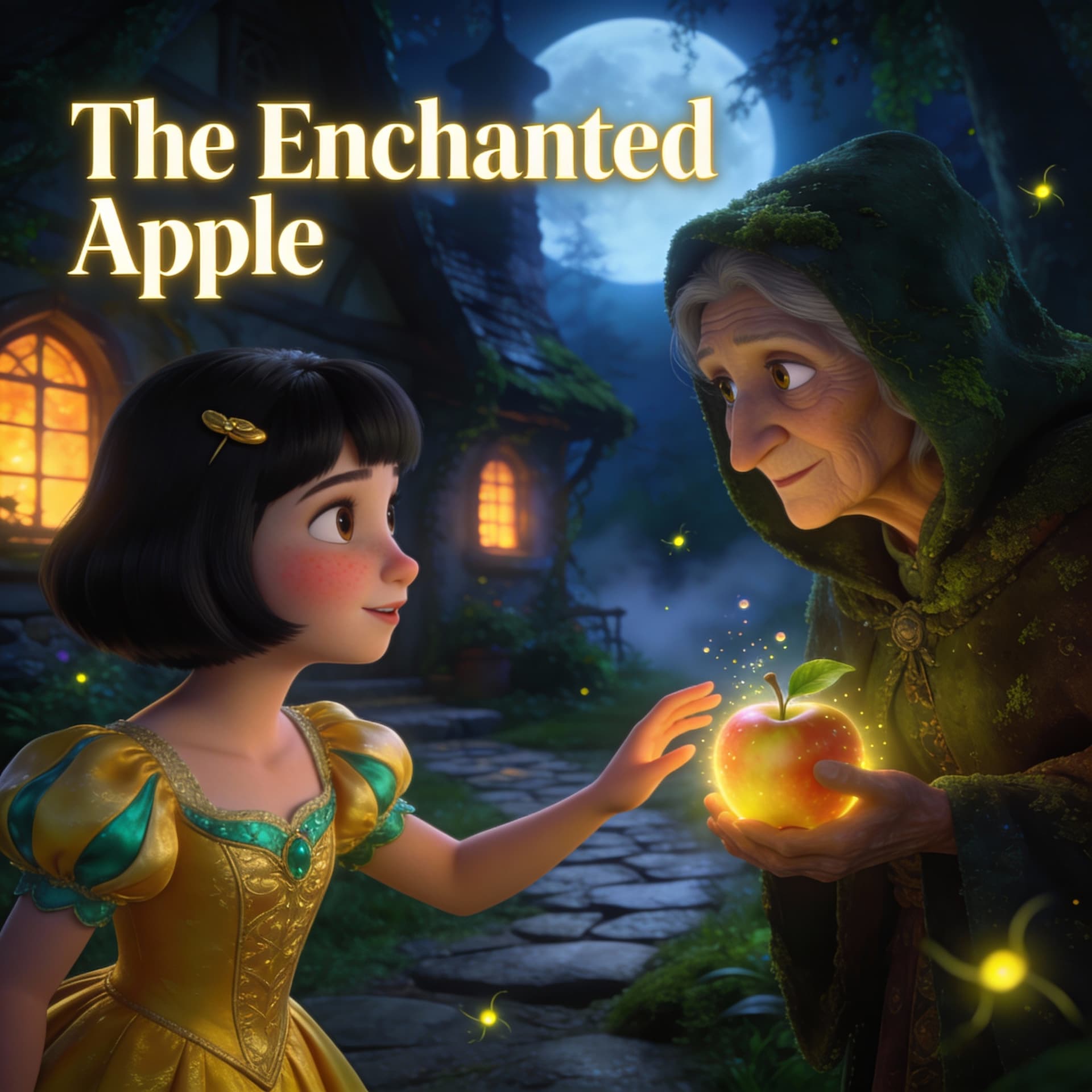 AI generated: A cinematic fairy-tale style YouTube thumbnail illustration.

Scene shows a kind young princess with...