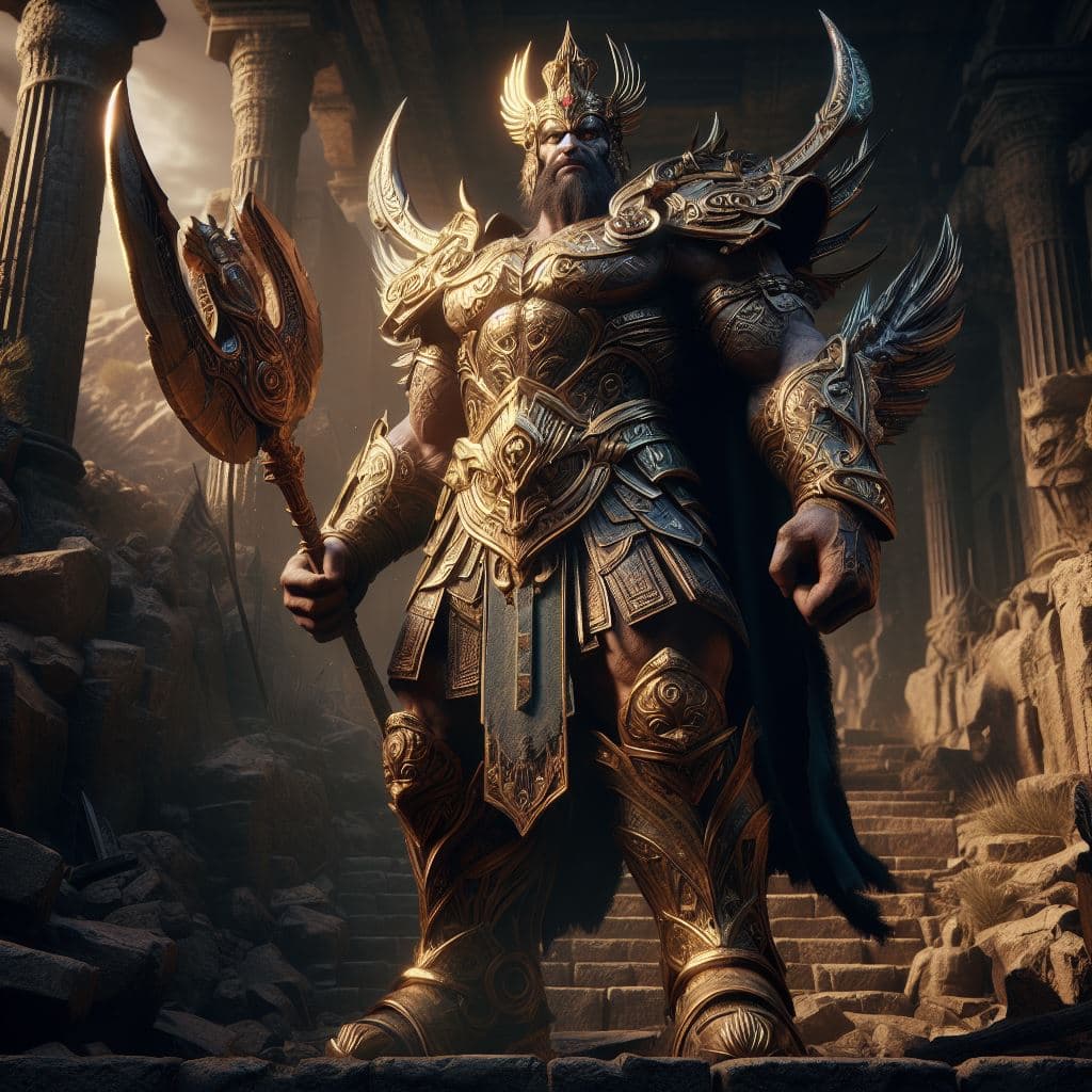 AI generated: God-King Darius: Capture the imposing figure of God-King Darius in a hyper-realistic photograph set ...