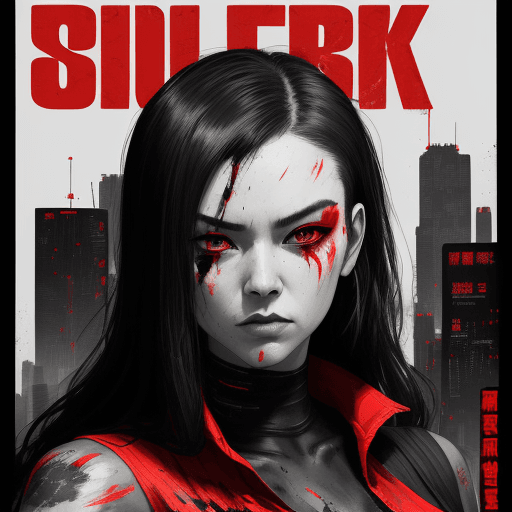 AI generated: poster of women in black and red and a woman in red shirt, in the style of modern ink painting, cybe...