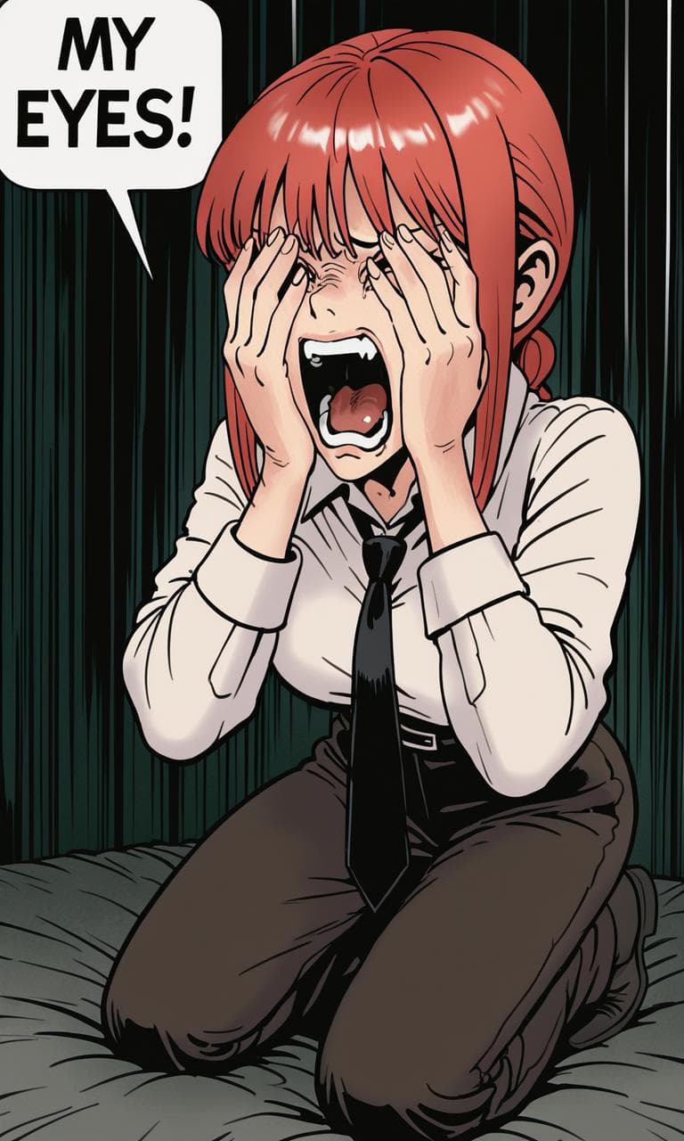 Clutching own eyes and screaming, "MY EYES!" - Illustrious