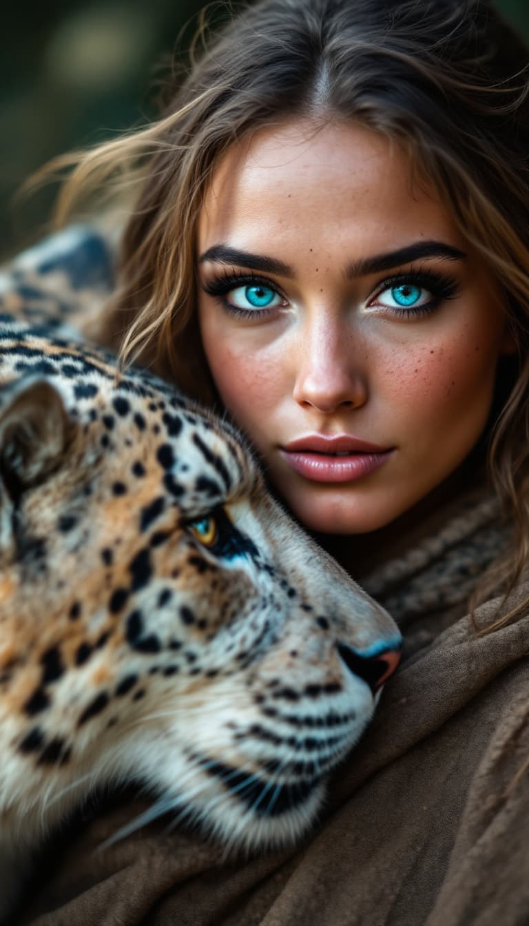 AI generated: incredibly beautiful Norwegian woman blue eyes, long eyelashes, mascara black eye liner, freckles. w...