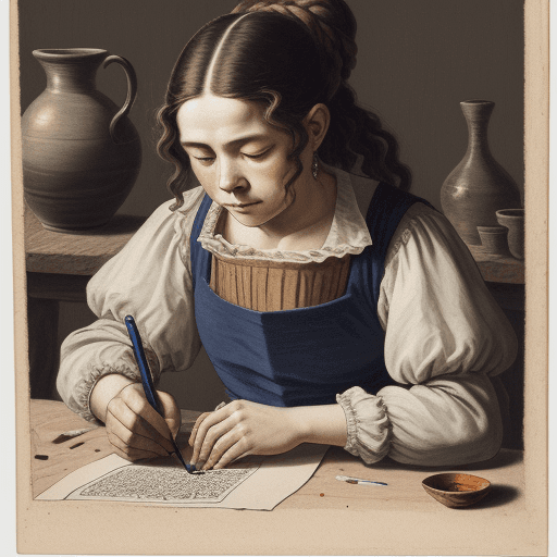 AI generated: pen painting, portrait of pottery worker, delicate ink lines, meticulous precision, in the style of ...