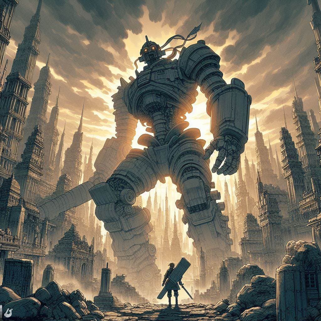 AI generated: digital art, best quality, detailed, manga style, sharp solid manga lines, epic scenery, gigantism, ...