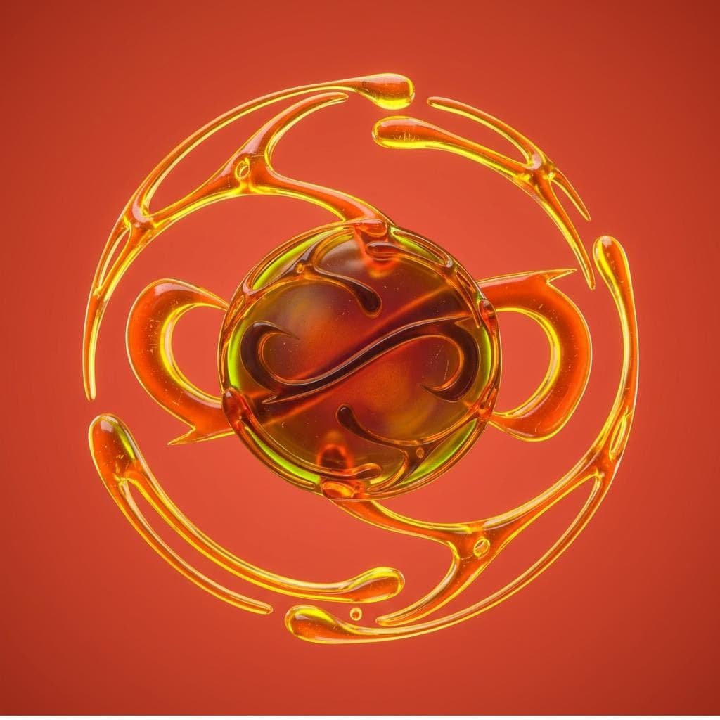 AI generated: Translucent neon-orange polymer material with radioactive toxic aesthetic, glassy jelly-like plastic...