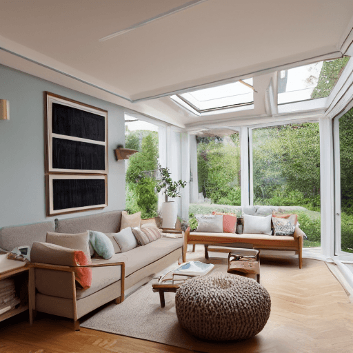 AI generated: high resolution photography interior design, dreamy sunken living room conversation pit, wooden floo...