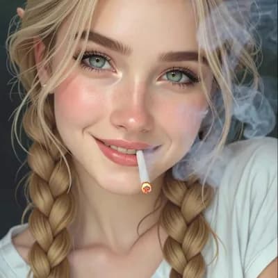 AI generated video: elven girl with small breasts smokes a cigarette while smiling seductively 