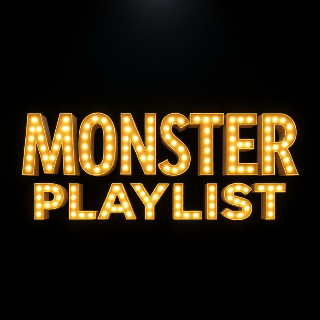 AI generated: Create a stunning 3D text design of the words 'Monster Playlist' in a luxurious Hollywood-style. The...