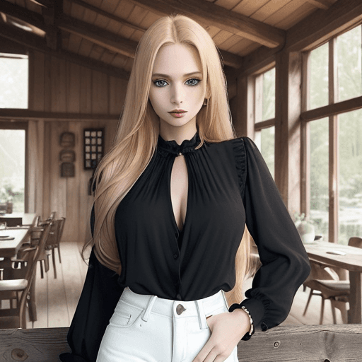 AI generated: An image of a woman with long, Blondie hair, her alluring gaze fixed on the camera. She wears a blac...