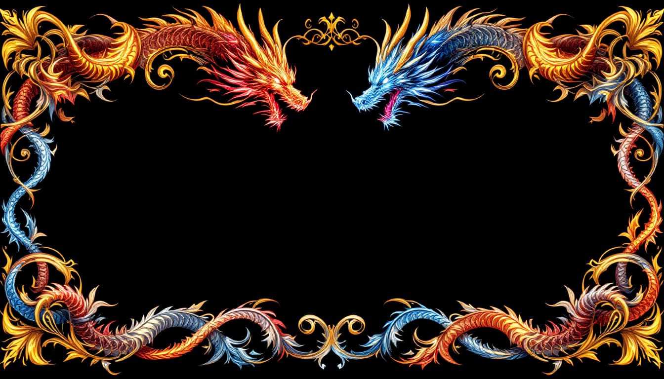 AI generated: A decorative border design featuring intricate, stylized dragons in an epic fantasy style, with no b...