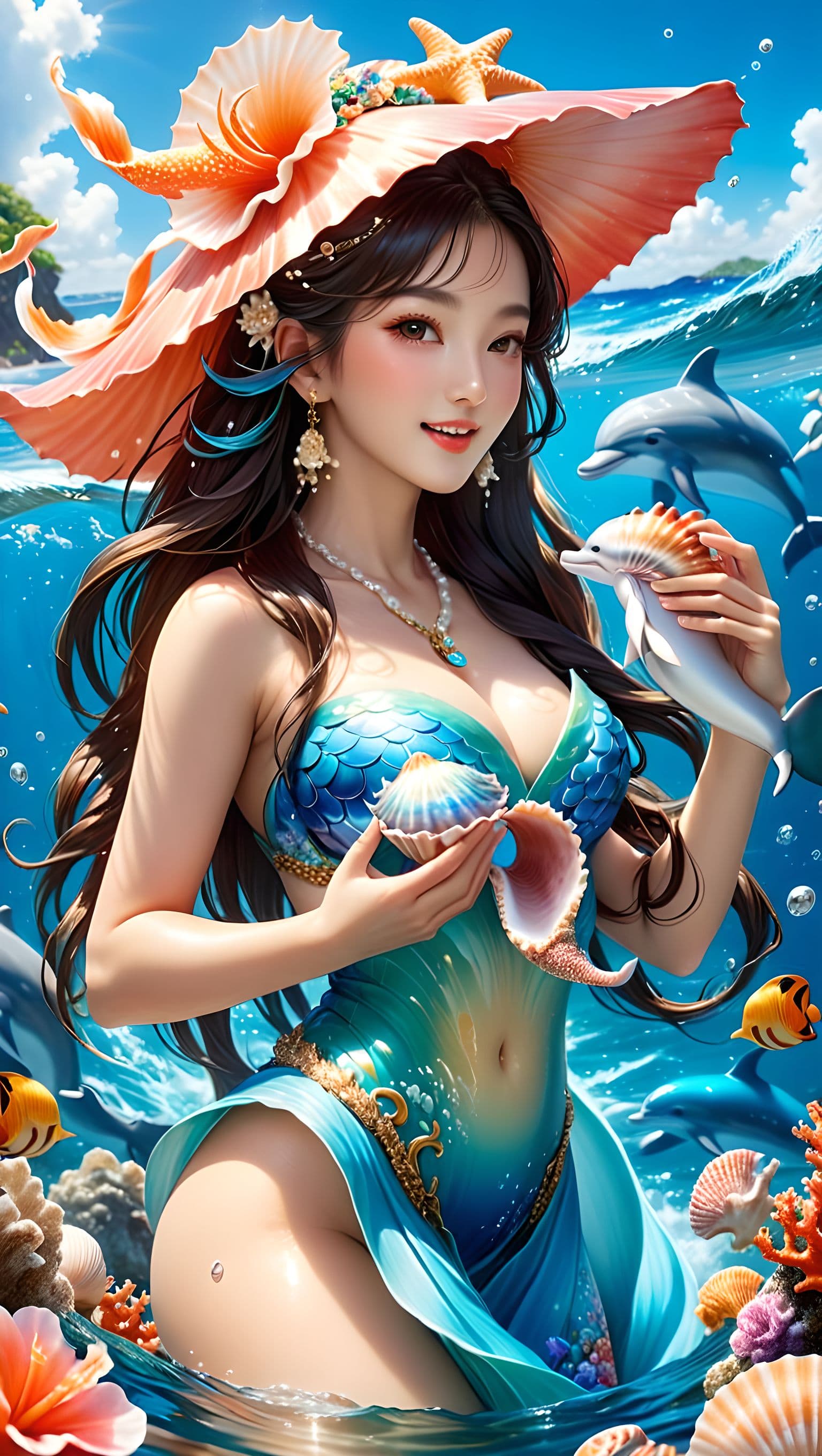 AI generated: (masterpiece:1.3), (best quality:1.1), photorealistic, detailed textures, Korean goddess of the sea,...