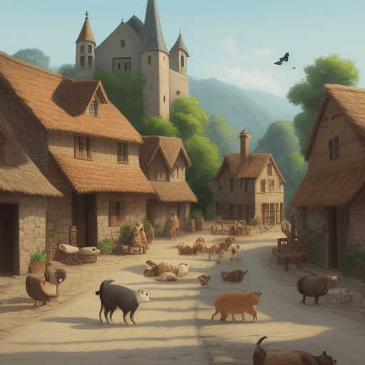 AI generated: tired animals in a village


