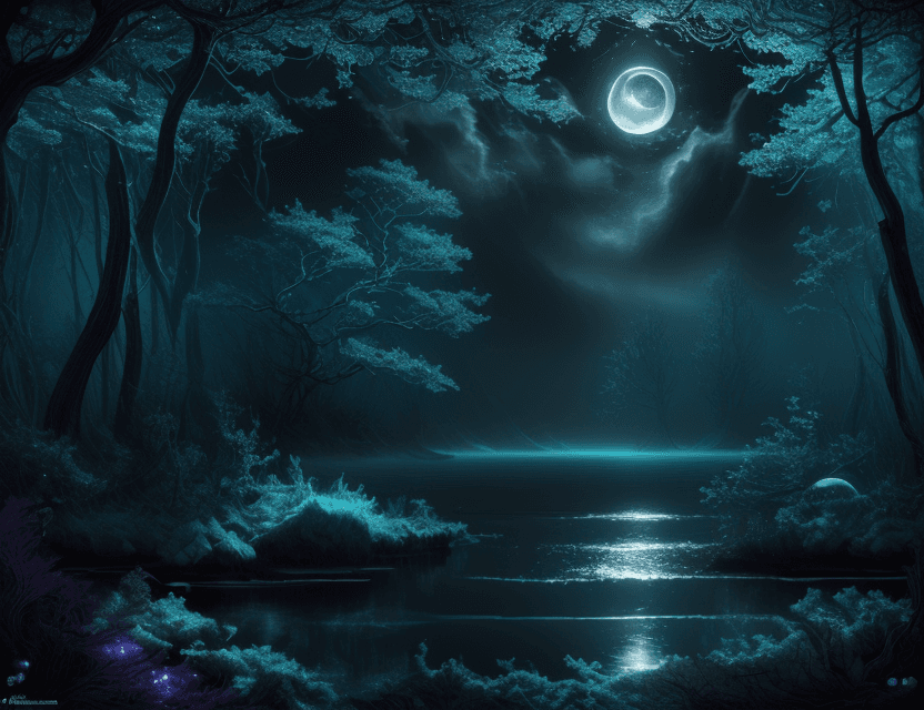 AI generated: <lyco:DonMWr41th-000013:1.0> DonMWr41th scenery, moon, sea, forest,darkness, detailed