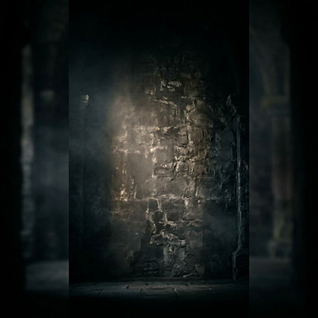 AI generated: dark cinematic background, subtle fog atmosphere, deep shadows around the edges, stoic and calm mood...