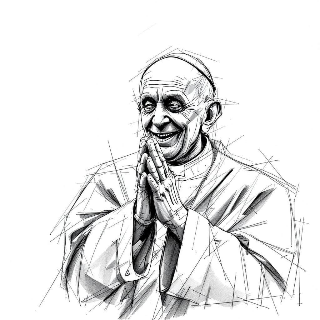 AI generated: Pope in the style of a pencil sketch drawing, bold skecth drawing, blessing pose 1:2 --stylize 750 -...