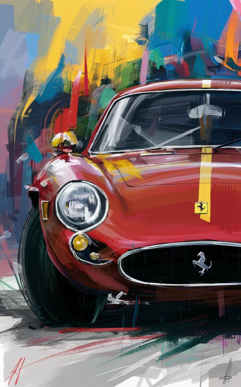 AI generated: Use bold brushstrokes and vibrant colors to create an abstract representation of the Ferrari 250 GTO...