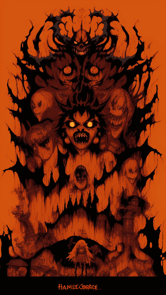 AI generated: orange Studio Ghibli 16k4d rfktrstyle"paranoid  bloody hellish devilcore pose in a fitting the descr...