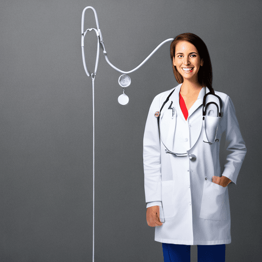 AI generated: the girl is a doctor in a high-quality photo. She stands tall, slightly turned, radiating an aura of...