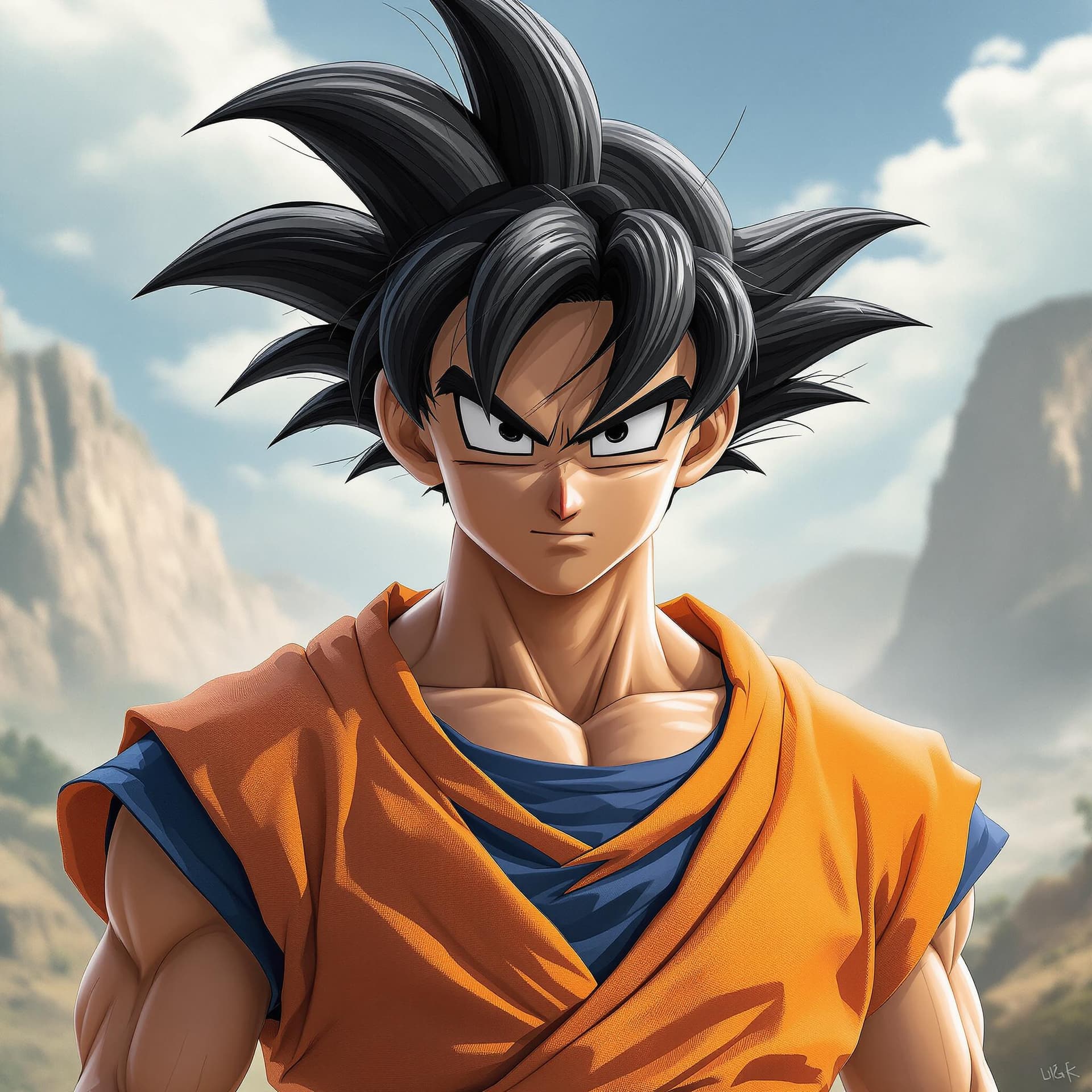 AI generated: Hyper realistic Little Son Goku in a full body image from the first episode in the current reality
