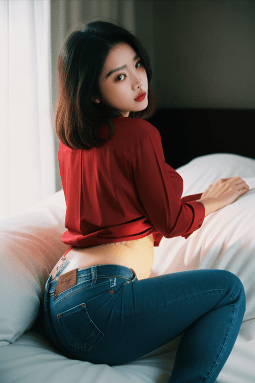 AI generated: (25:1.3) year old (sexy:1.3) (asian:1.1) (woman:1.1) with (dark:1.2) short hair, red eye shadow, wea...