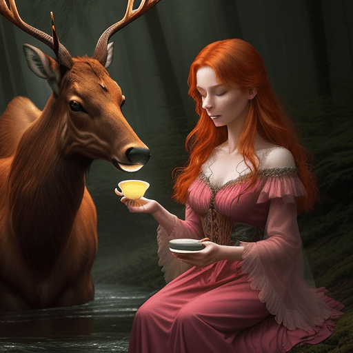 AI generated: In the foggy Bialowieza primeval forest, a graceful Belarusian lady with stunning auburn hair and do...
