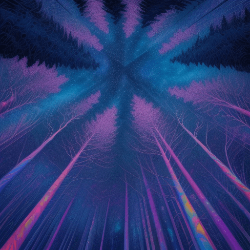 AI generated: an evening sky with stars and trees behind it, in the style of intricate psychedelic landscapes, mar...