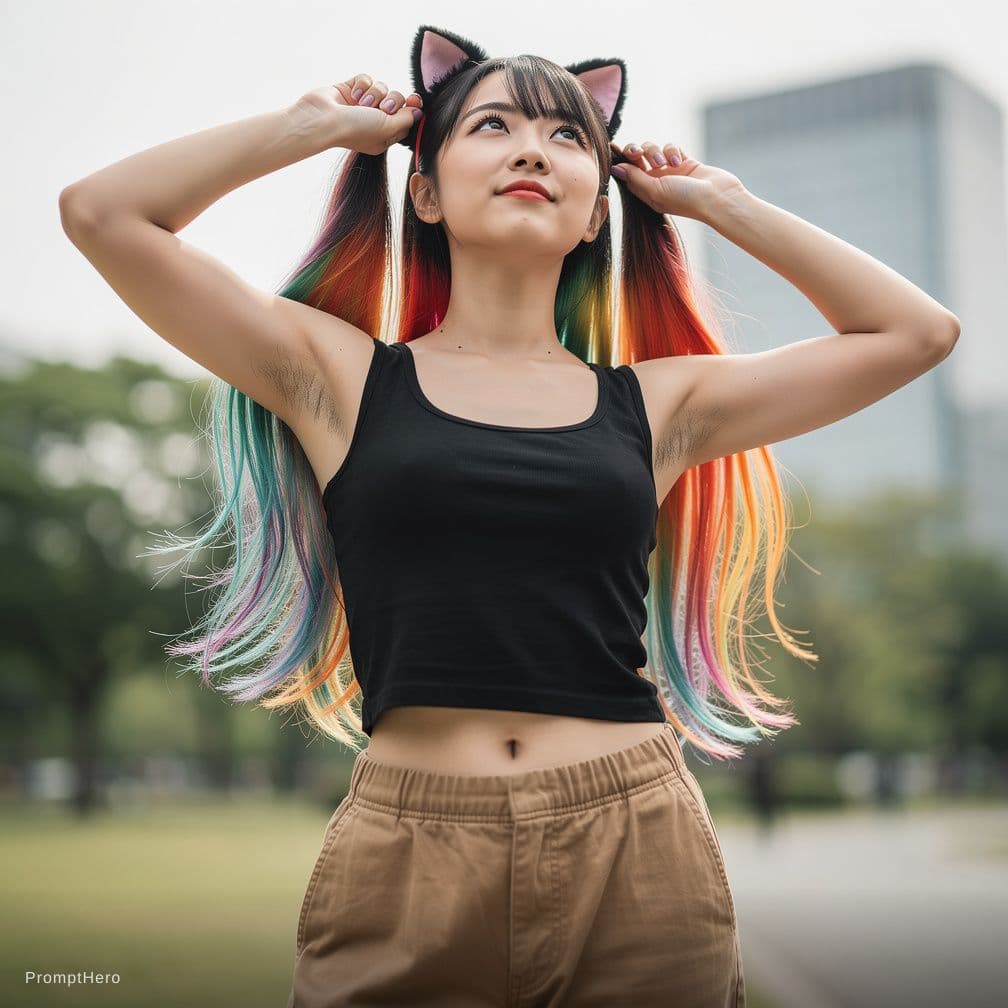 AI generated: 1 female, Japanese, [armpit hair v1], hairy armpits, long armpit hair, black (armpit hair:1.5), armp...