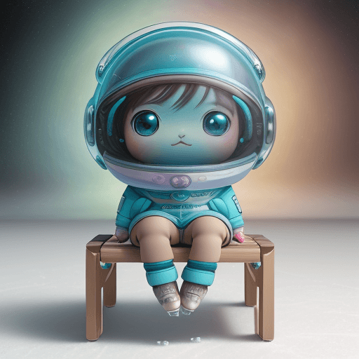 AI generated: kuhia kawaii character on ice bench, in the style of hyper-realistic sci-fi, vray tracing, alan bean...