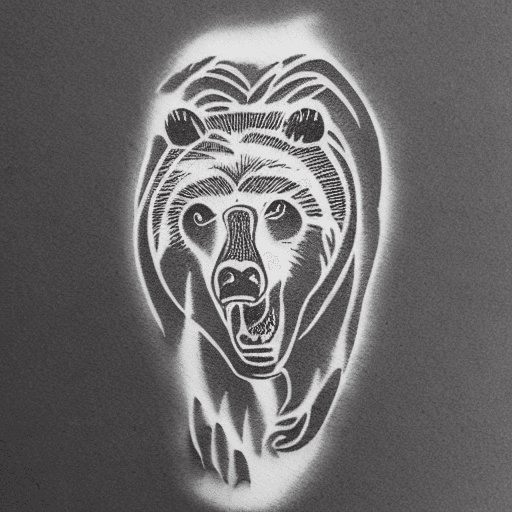 AI generated: flash tattoo of an aggressive grizzly, minimalist, stencil on paper, high contrast, black and white,...