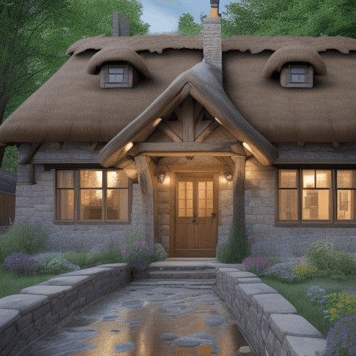 AI generated: A digital architectural blueprint of a cozy, rustic cottage house, with comprehensive labeled sectio...