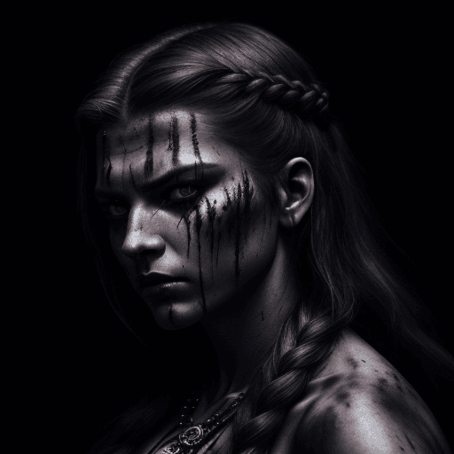 AI generated: cinematic film still dramatic side lighting, dramatic intense stare closeup portrait, dark black bac...