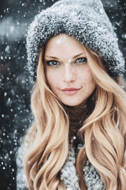 AI generated: professional portrait photograph of a gorgeous Norwegian girl in winter clothing with long wavy blon...