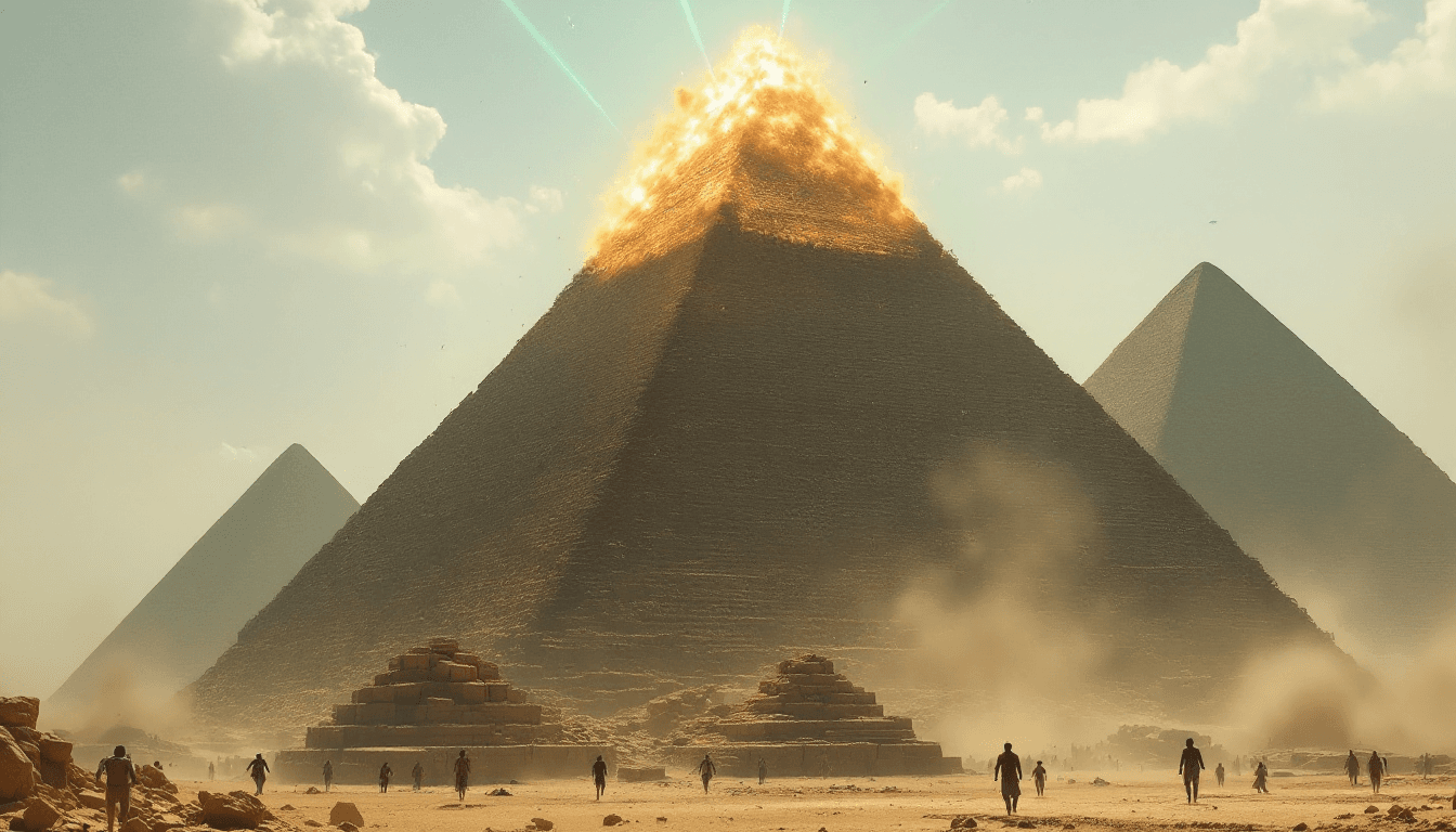 AI generated: An (8K) (photorealistic) (masterpiece) image of a thin, triangle, black UFO shooting green laser bea...