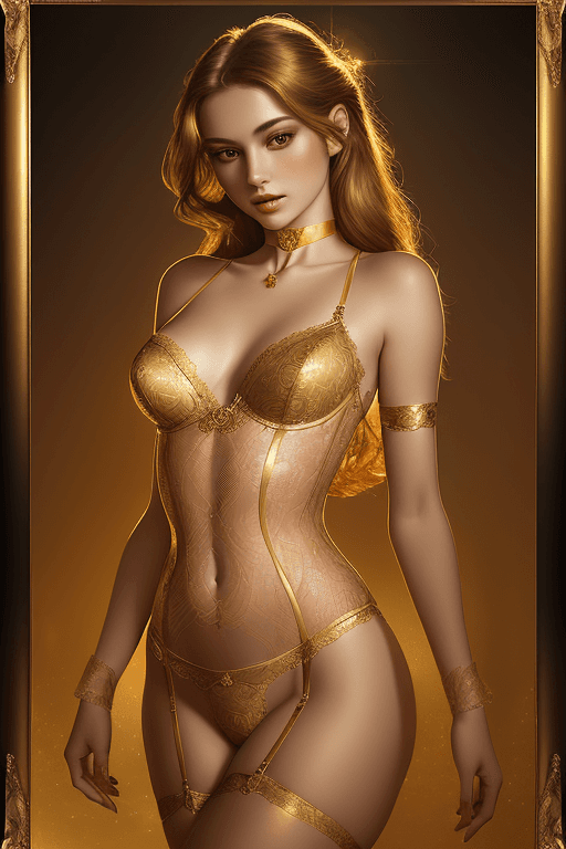 AI generated: entrancing picture of a young, graceful woman charmingly, wearing exquisite designer  lingerie.  The...