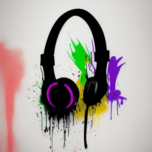 AI generated: color dripping, graffiti headphone symbol art on wall