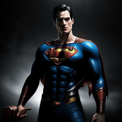 AI generated: Superman holding Jack Daniels whiskey bottle, in dynamic, atmosphere of darkness and horror, dramati...