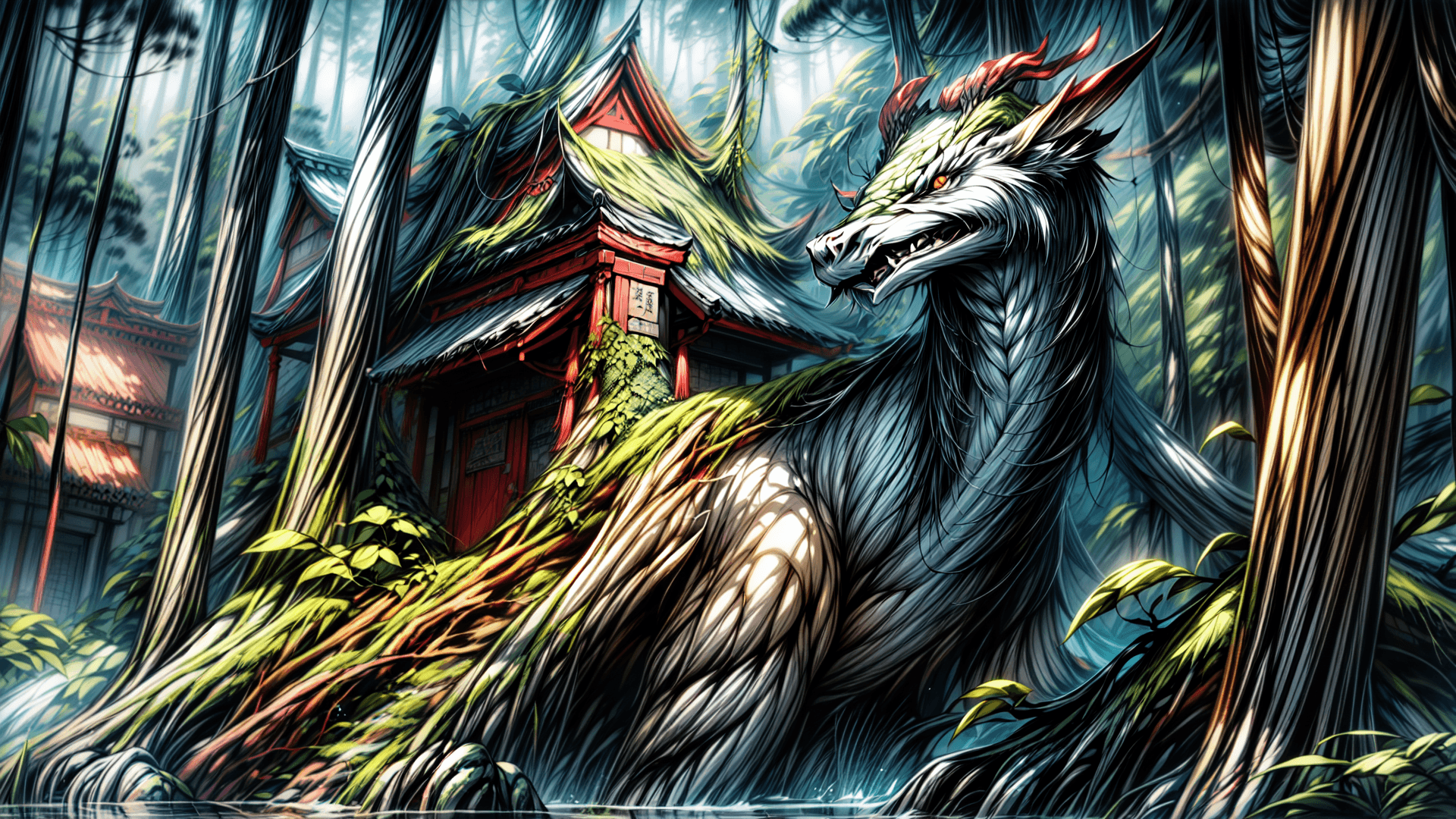 AI generated: Deep within the heart of an impenetrable jungle, shrouded in a thick canopy of ancient trees, lies a...