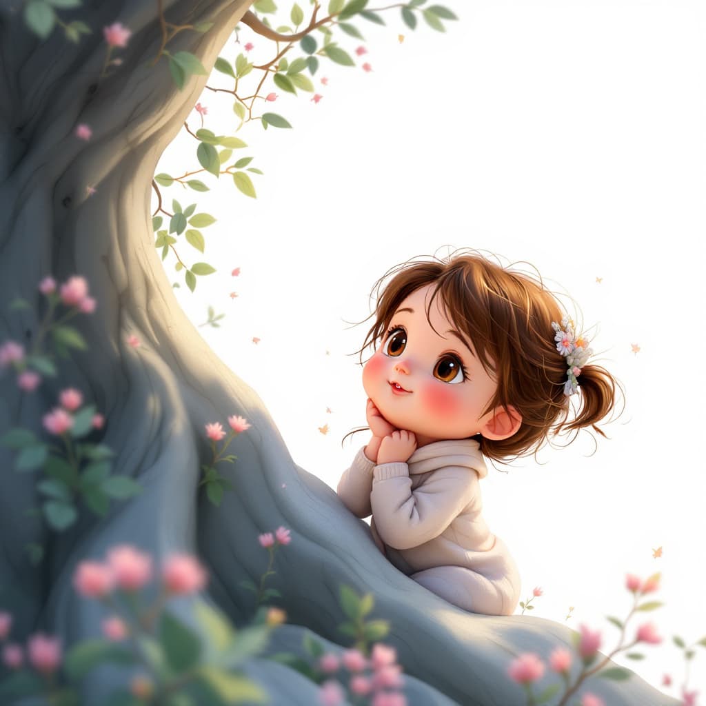 AI generated: a simple cartoon of a beautiful baby with brown hair , white background, princesscore, I can't belie...