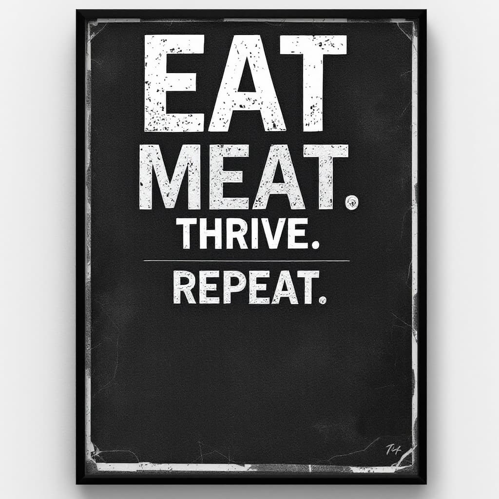 AI generated: darker image of posterthat says on it.
Eat Meat.
Thrive.
Repeat.
Photography

