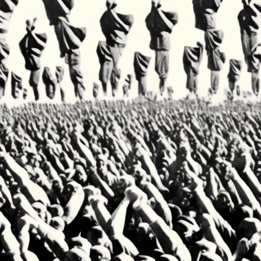 AI generated: millions of fists looking up to the sky in Israeli army uniform all fists should be a different skin...