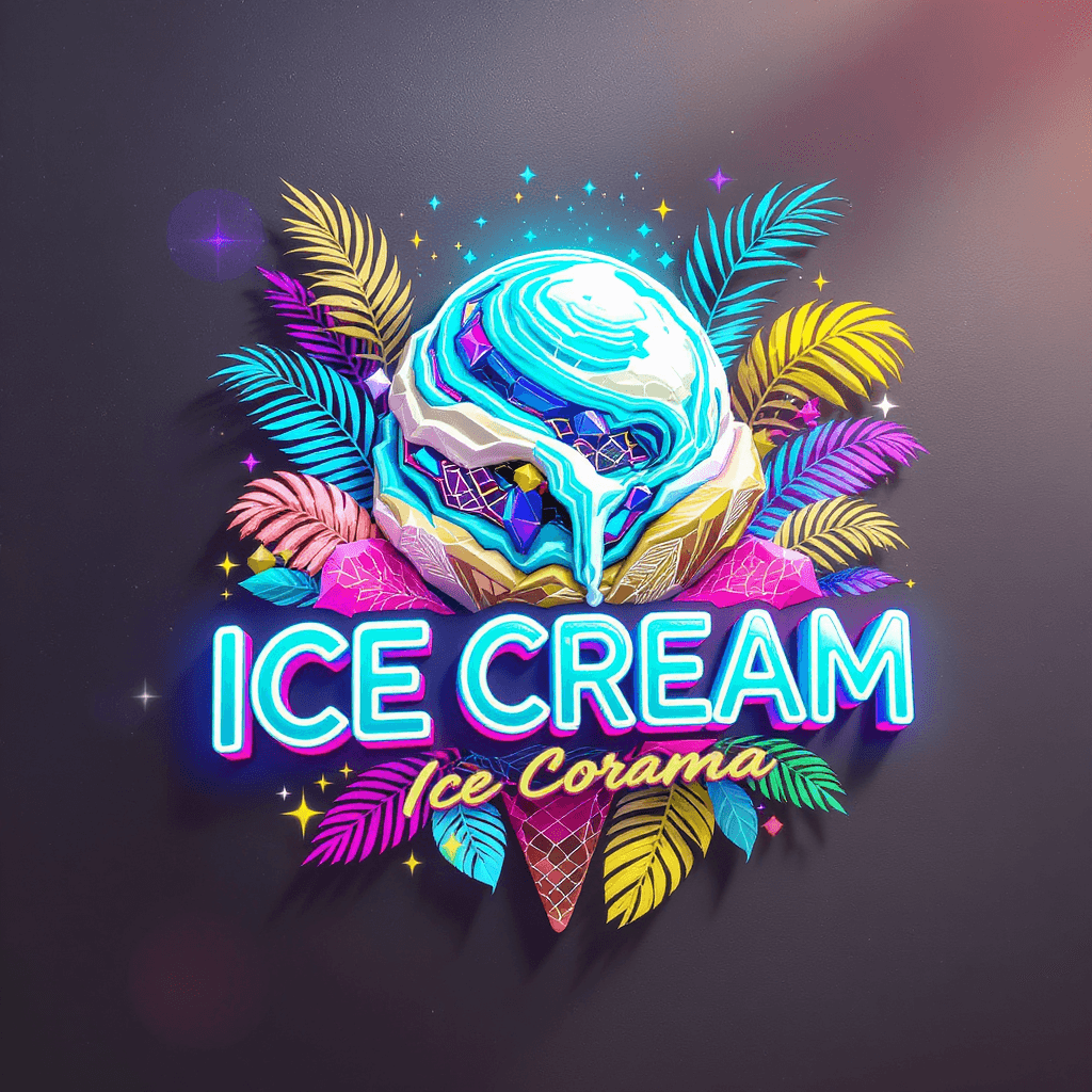 AI generated: Futuristic logo design for an innovative ice cream shop. The logo depicts a floating sphere of ice c...