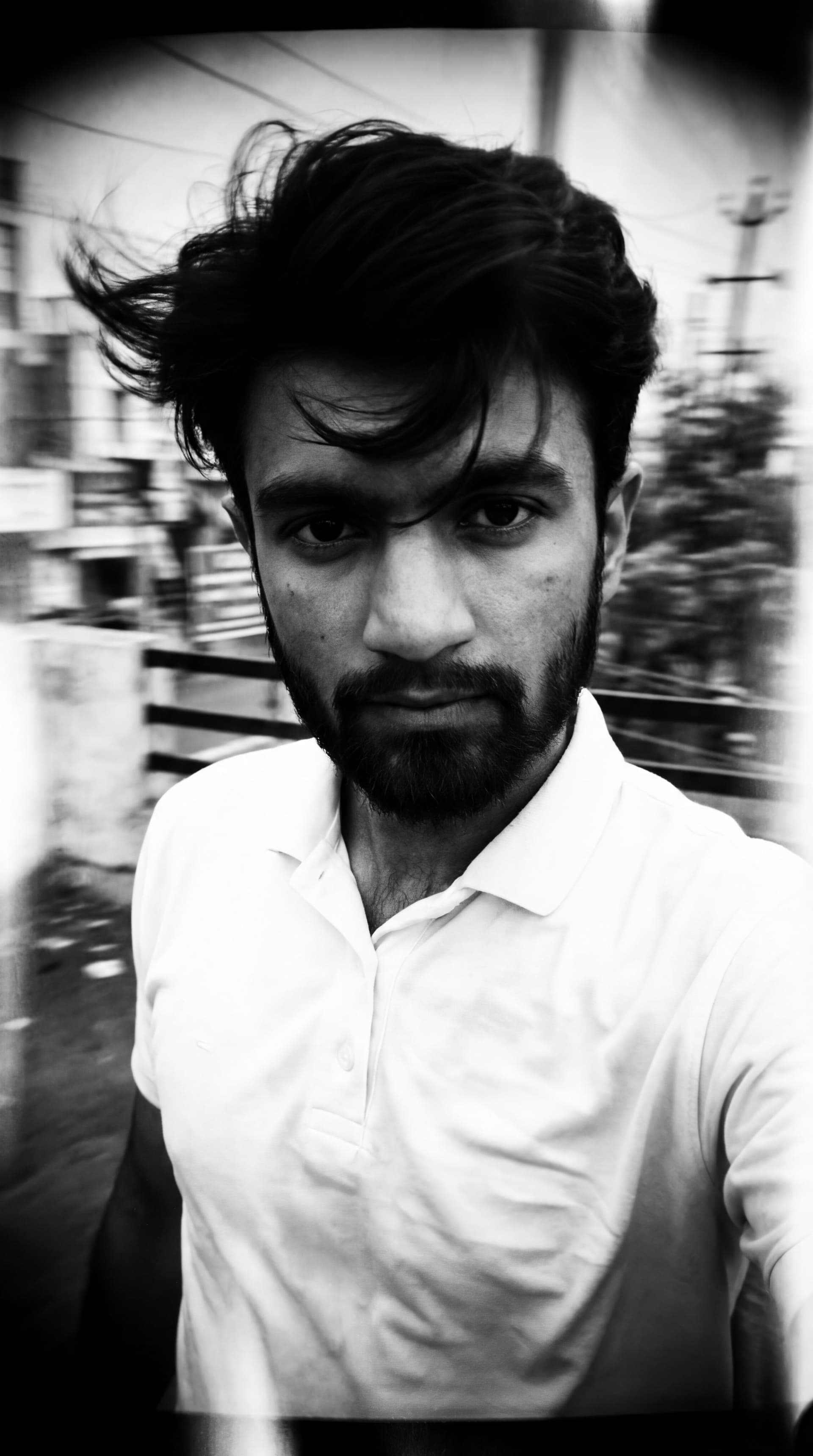 AI generated: a man in image on a windy day, in the style of toy camera effects, haunting elegance, frozen movemen...