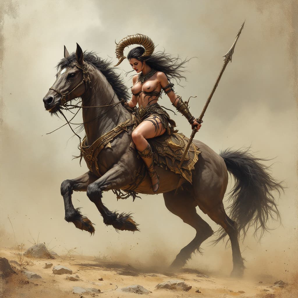 AI generated: female warrior centaur warrior