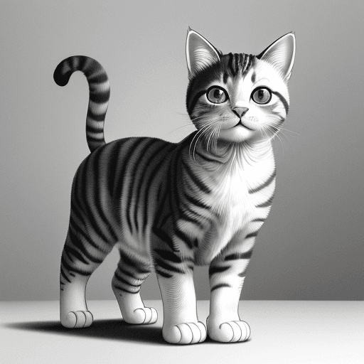 AI generated: realistic line drawing of a tough medium sized young fit cat standing