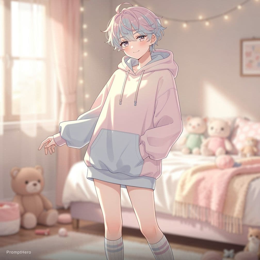 AI generated: cute femboy posing without pants

