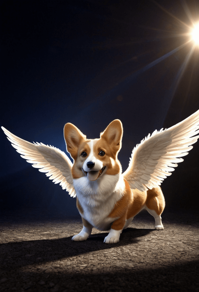 AI generated: professional 3d model corgi with angel wings,<lora:bizhi_a3:1>,bizhi . octane render, highly detaile...
