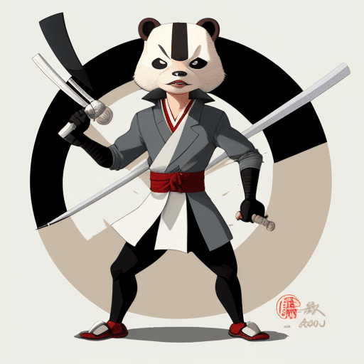 AI generated: art work by Stan Sakai, anthropomorphic badger samurai, young male
