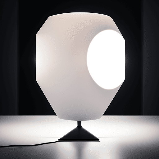 AI generated: Studio shot of a contemporary design floor stand light,dream shape, moon alike, seamless background,...