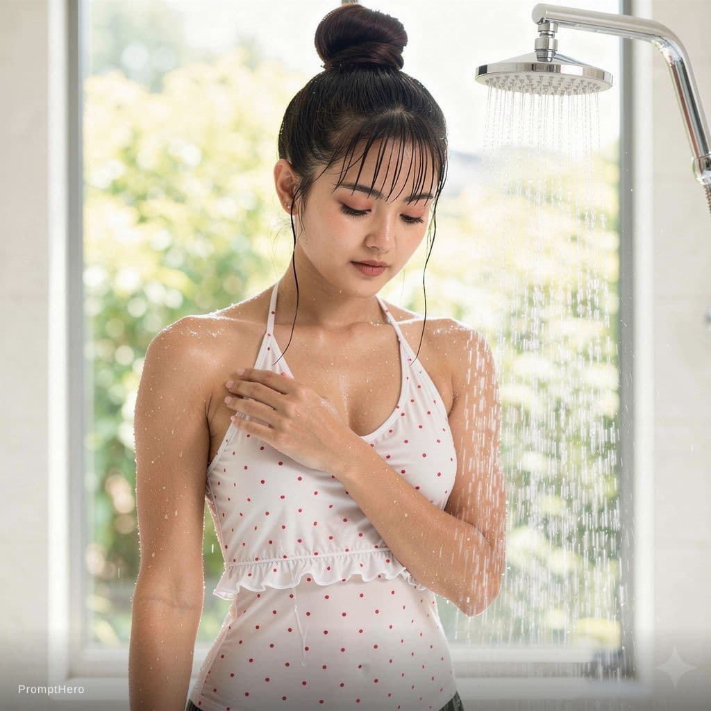 AI generated: A highly detailed, photorealistic, cinematic medium shot of a beautiful young East Asian woman stand...